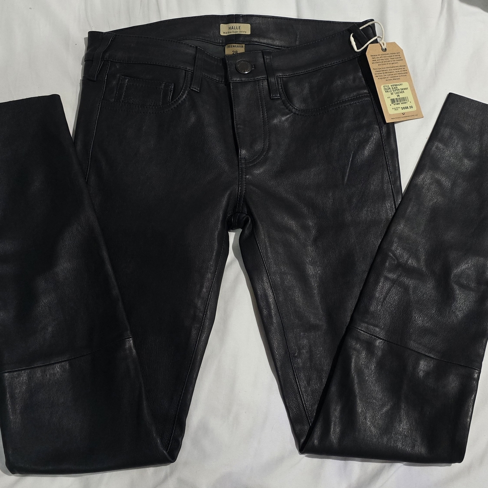 True Religion NWT, Halle Super Skinny, Black Lamb Leather Pants, Size 26x30